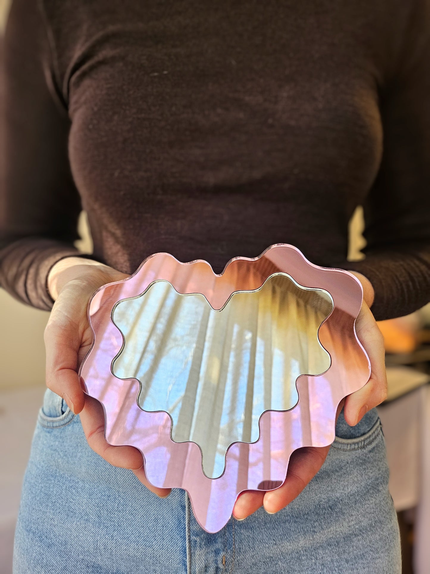 The Pink Wavy Heart Mirror