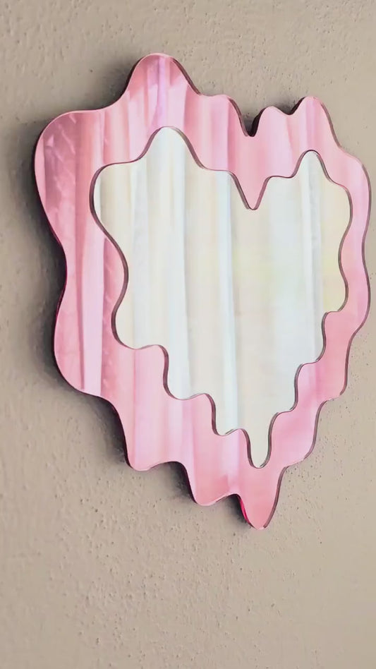 The Pink Wavy Heart Mirror
